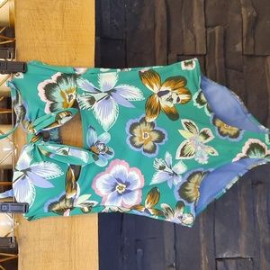 Aerie xs one piece floral strapless with halter strap swim suit